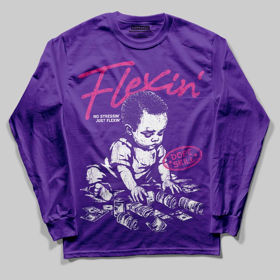 PURPLE Sneakers DopeSkill Long Sleeve T-Shirt Flexin' Graphic Streetwear - Purple