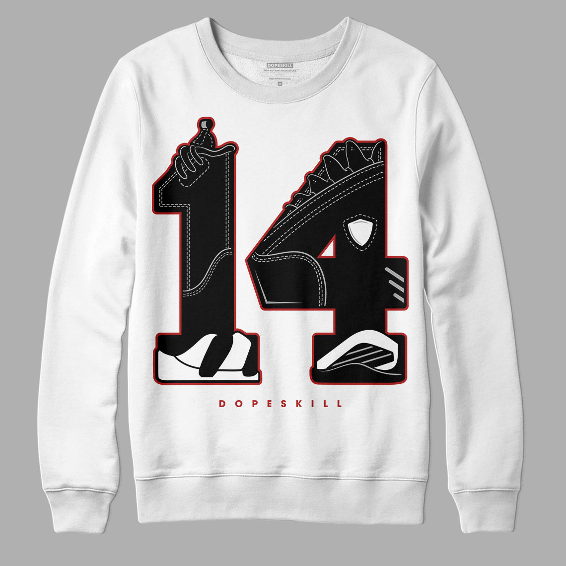 Jordan 14 "Black/White" DopeSkill Sweatshirt No.14 Graphic Streetwear - White