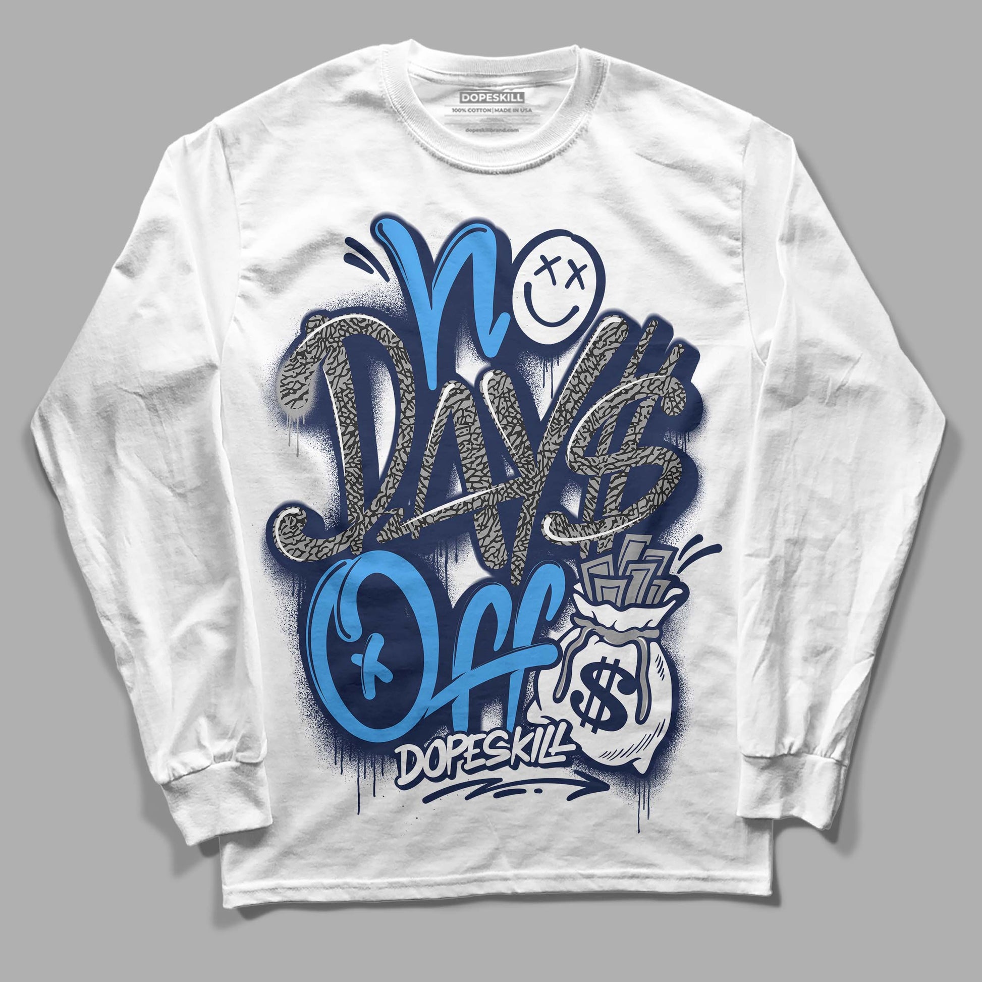 Jordan 3 "Midnight Navy" DopeSkill Long Sleeve T-Shirt No Days Off Graphic Streetwear - White