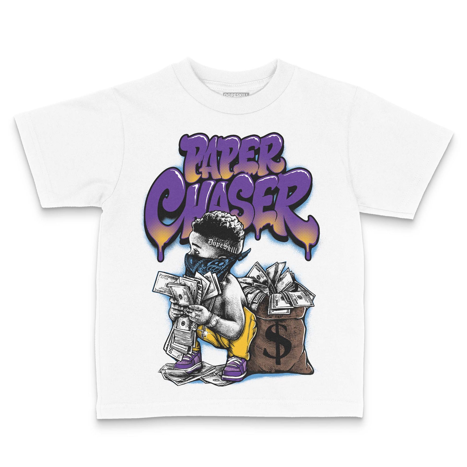 PURPLE Sneakers DopeSkill Toddler Kids T-shirt Paper Chaser Boy Graphic Streetwear - White