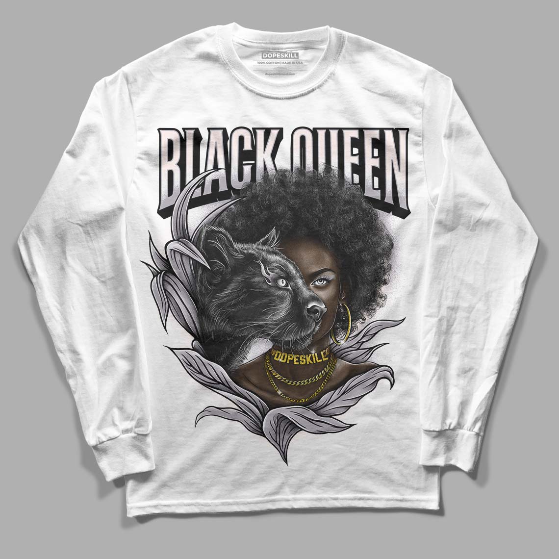 Jordan 2 Cement Grey DopeSkill Long Sleeve T-Shirt New Black Queen Graphic Streetwear - White