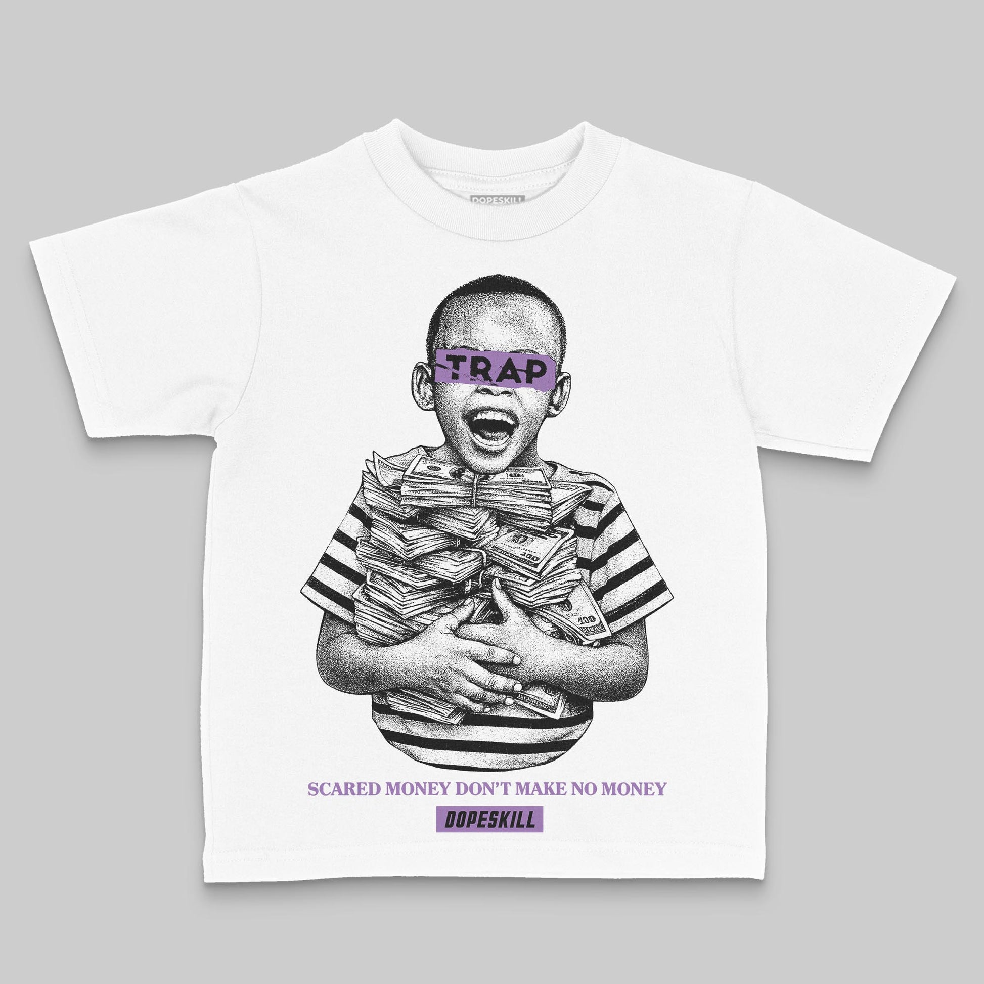 PURPLE Sneakers DopeSkill Toddler Kids T-shirt Scared Money Don't Make No Money Graphic Streetwear - White