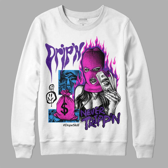 PURPLE Sneakers DopeSkill Sweatshirt Drip'n Never Tripp'n Graphic Streetwear - White