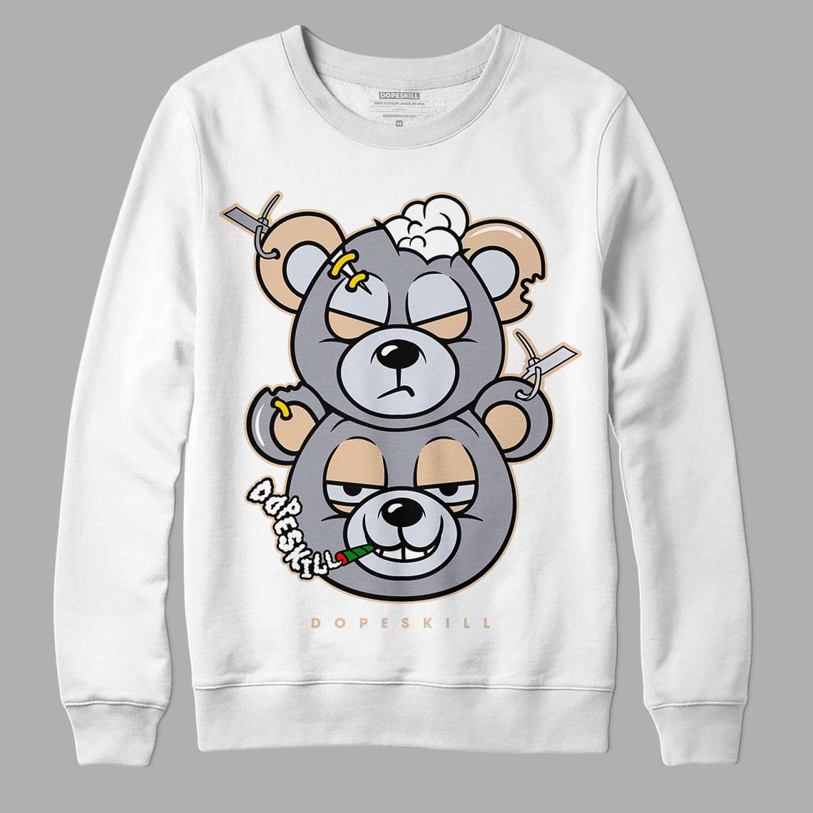 Jordan 4 Retro Frozen Moments DopeSkill Sweatshirt New Double Bear Graphic Streetwear - White 