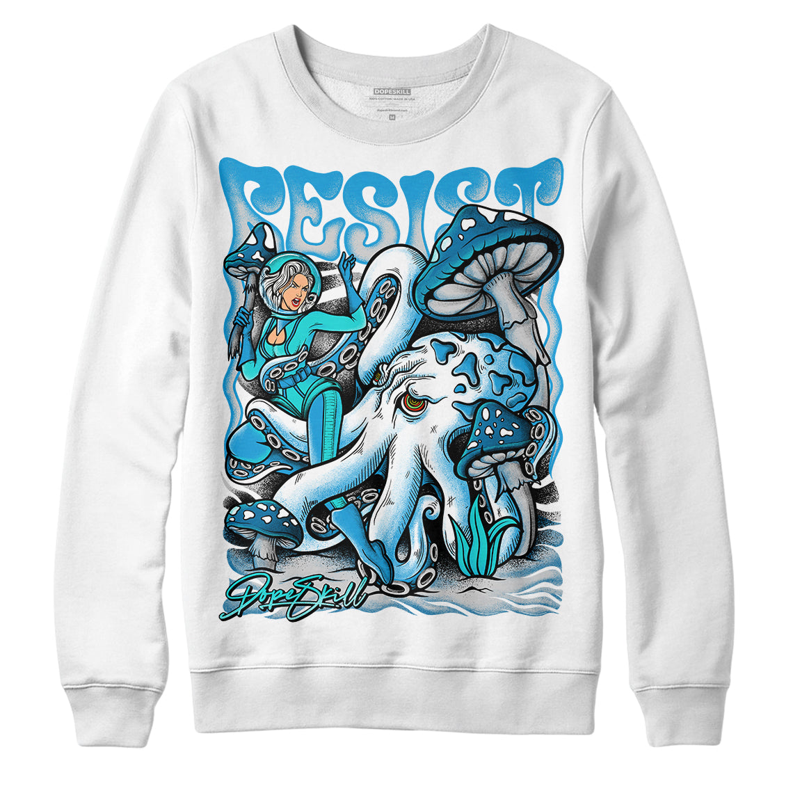 Jordan 4 Retro Military Blue DopeSkill Sweatshirt Resist Graphic Streetwear - White