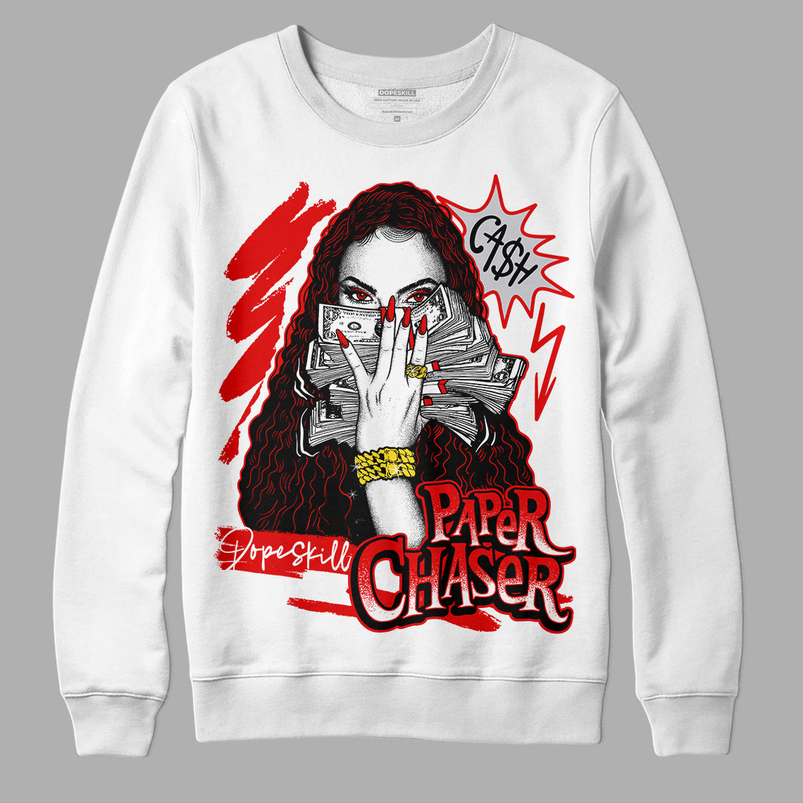 Jordan 4 Retro Red Cement DopeSkill Sweatshirt NPC Graphic Streetwear - White