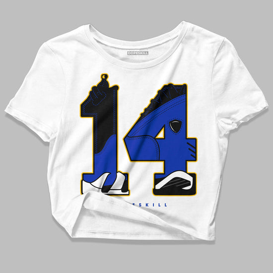 Jordan 14 “Laney” DopeSkill Women's Crop Top Number 14 Graphic Streetwear - White