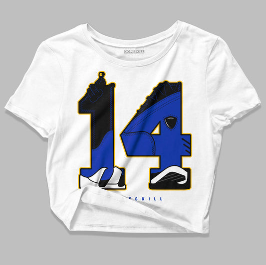 Jordan 14 “Laney” DopeSkill Women's Crop Top Number 14 Graphic Streetwear - White