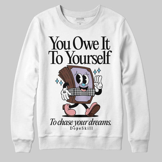 Harris Tweed x Dunk Low Denim Turquoise and Baroque Brown DopeSkill Sweatshirt Owe It To Yourself Graphic Streetwear - White 