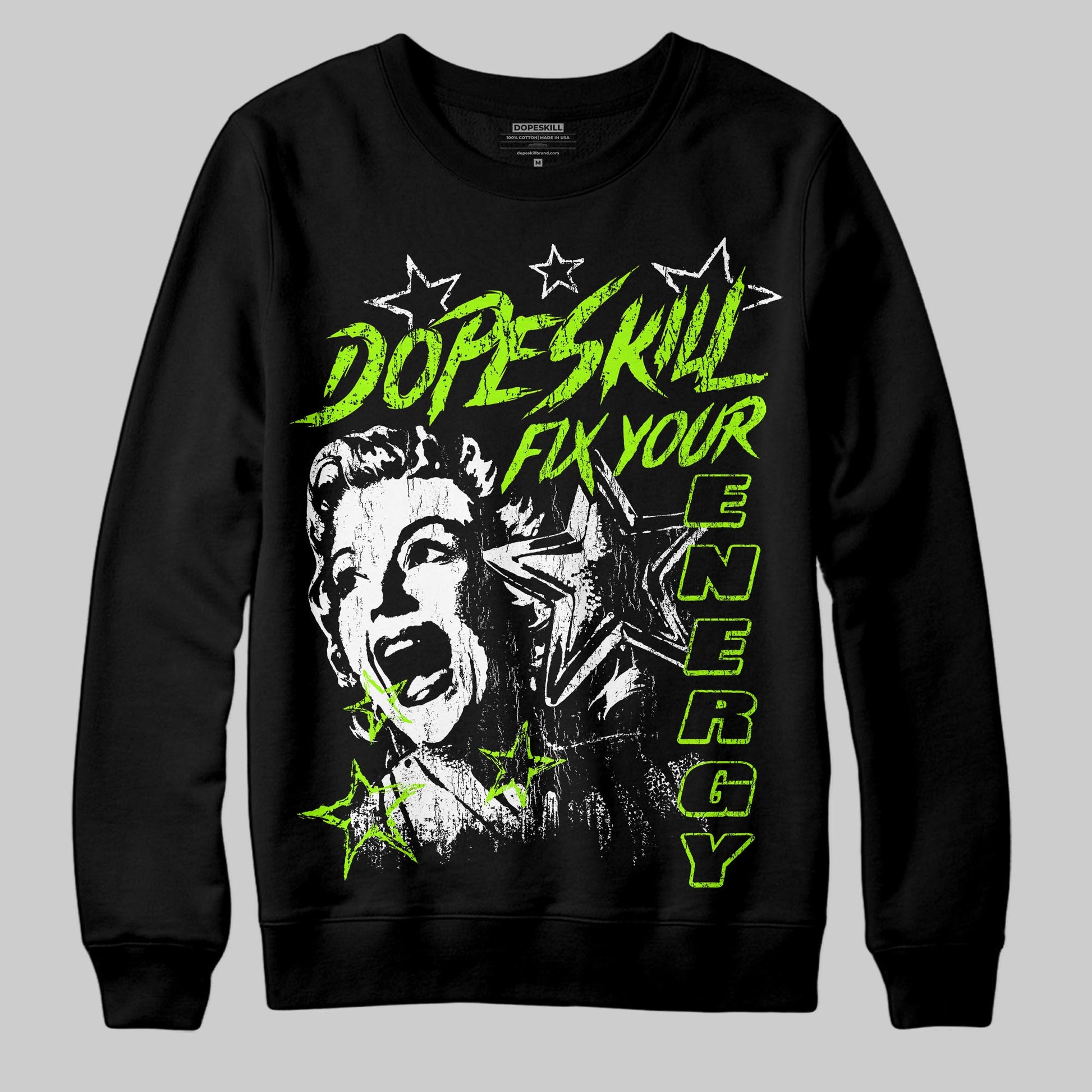 Neon Green Sneakers DopeSkill Sweatshirt Fix Your Energy Graphic Streetwear - Black
