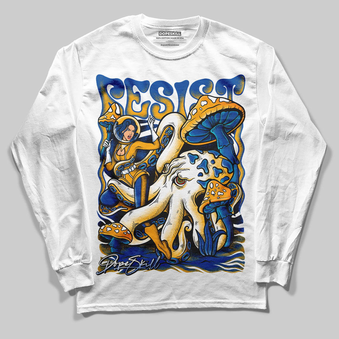 Dunk Blue Jay and University Gold DopeSkill Long Sleeve T-Shirt Resist Graphic Streetwear  - White 