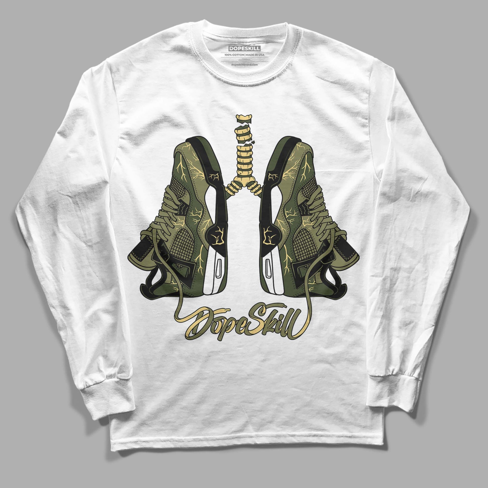 Jordan 4 Retro SE Craft Medium Olive DopeSkill Long Sleeve T-Shirt Breathe Graphic Streetwear  - White