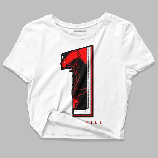 Jordan 1 Retro High OG "Satin Bred" DopeSkill Women's Crop Top No.1 Graphic Streetwear - White