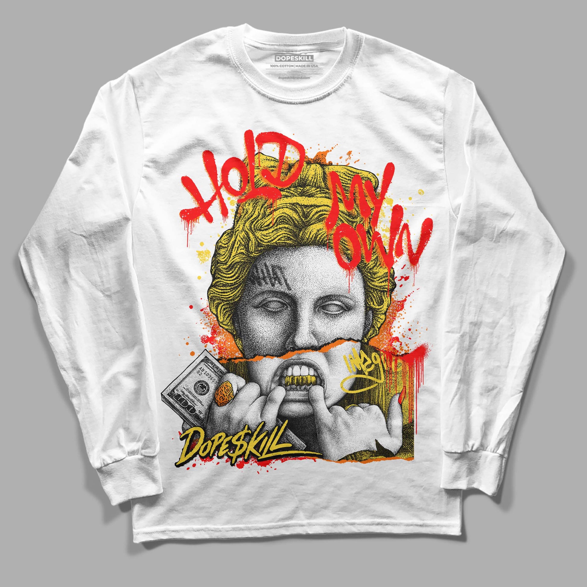 Jordan 4 Thunder DopeSkill Long Sleeve T-shirt Hold My Own Graphic Streetwear - White