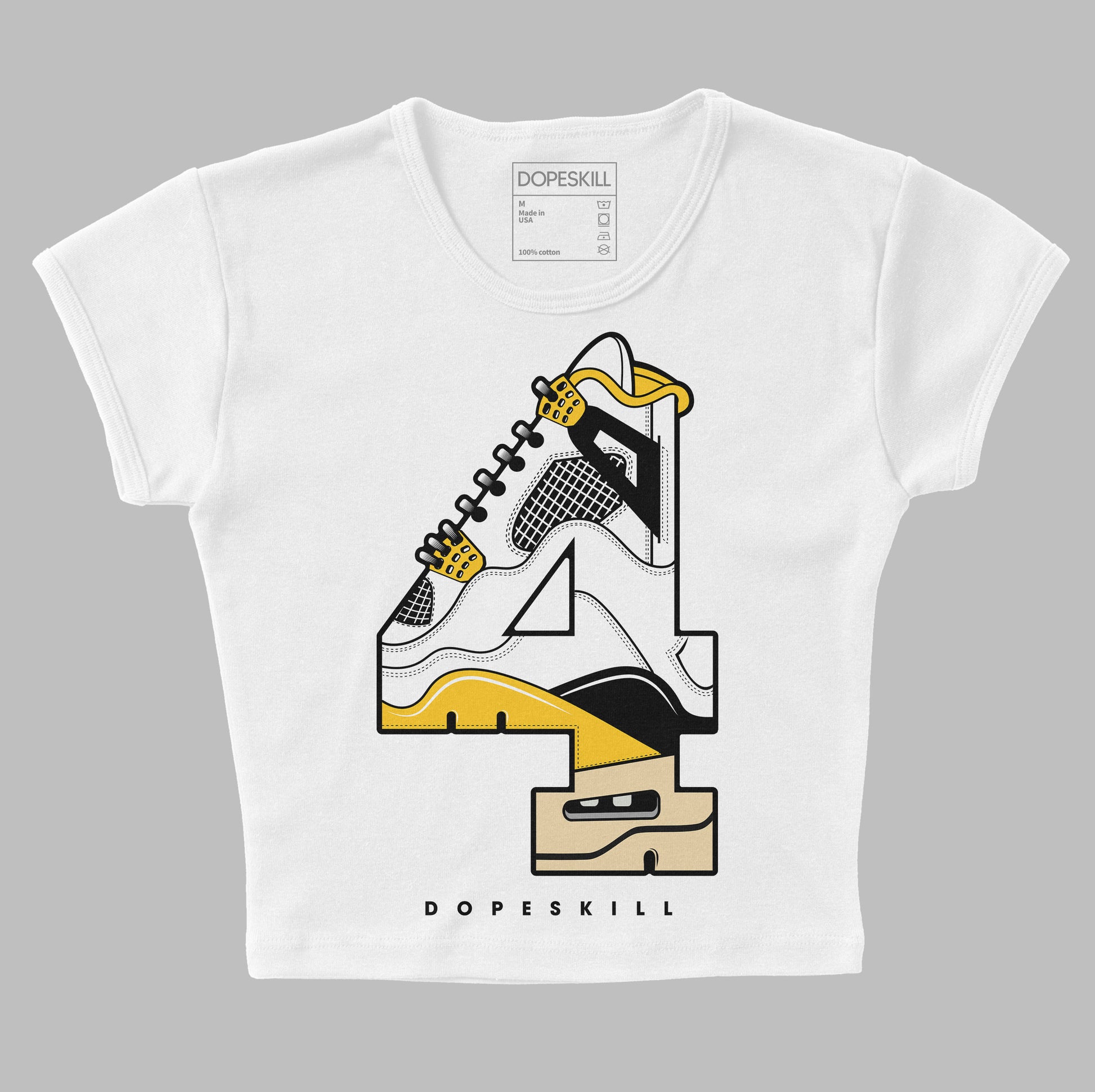 Jordan 4 Retro “Vivid Sulfur” DopeSkill Women's Crop Top No.4 Graphic Streetwear - White 