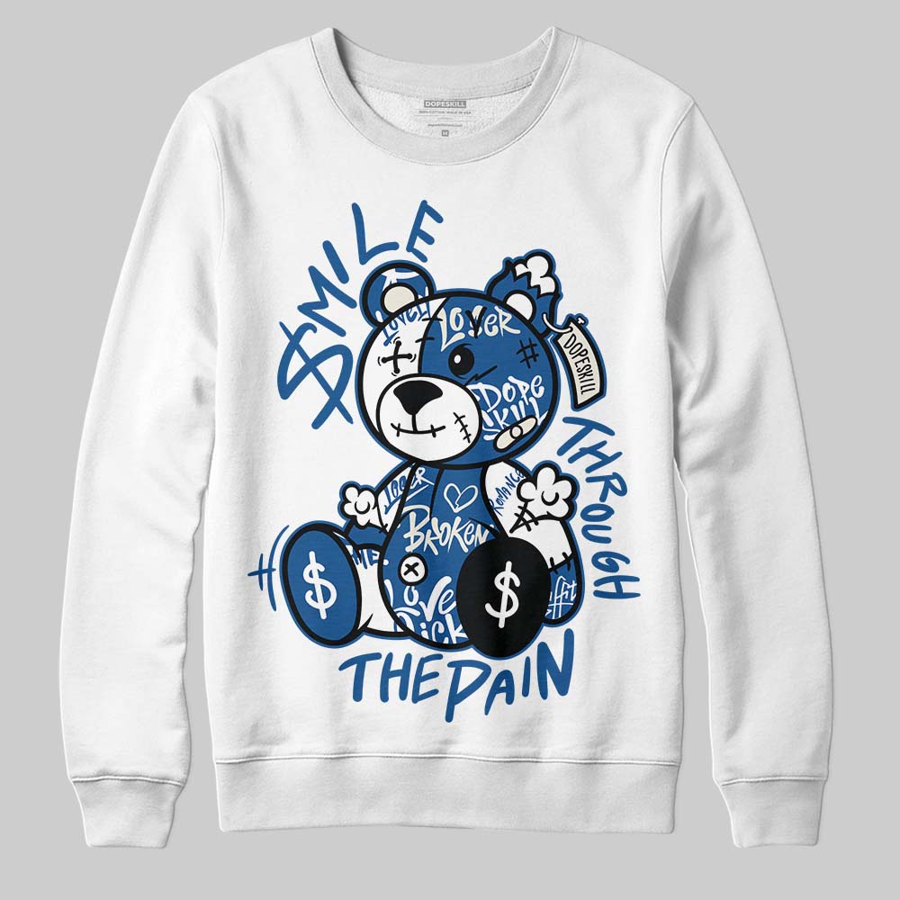 Jordan 1 Low OG “Storm Blue” DopeSkill Sweatshirt Smile Through The Pain Graphic Streetwear - White