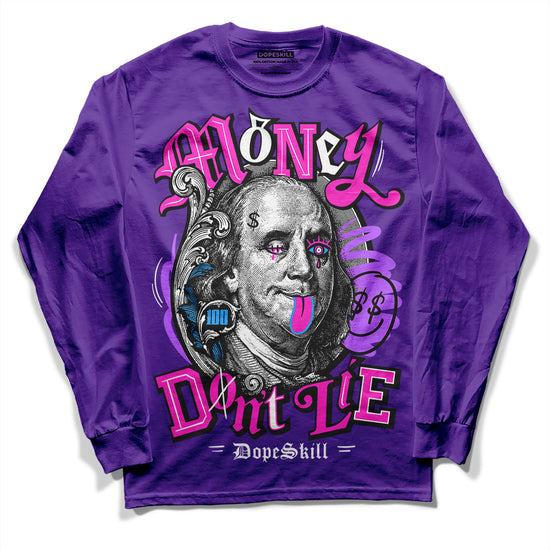 PURPLE Sneakers DopeSkill Purple Long Sleeve T-Shirt Money Don't Lie Graphic Streetwear