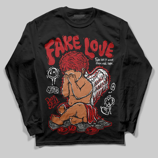 Jordan 12 Retro Flu Game (2025) DopeSkill Long Sleeve T-Shirt False Love Graphic Streetwear - Black