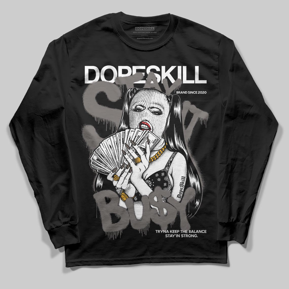 Jordan 4 Retro Cave Stone DopeSkill Long Sleeve T-Shirt Stay It Busy Graphic Streetwear - Black