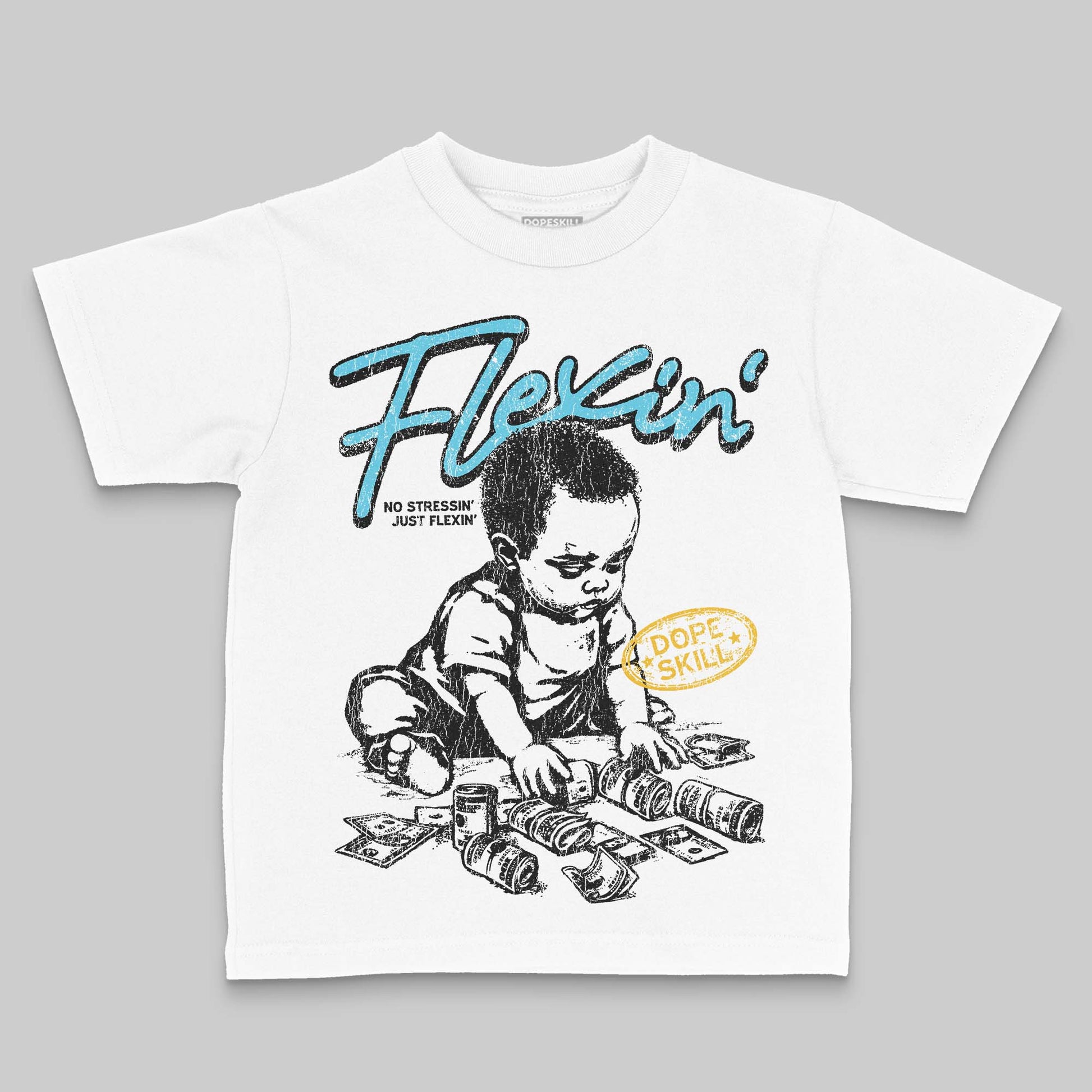 Jordan 11 Retro Gamma Blue (2025) DopeSkill Toddler Kids T-shirt Flexin' Graphic Streetwear - White 