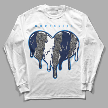 Jordan 3 "Midnight Navy" DopeSkill Long Sleeve T-Shirt Slime Drip Heart Graphic Streetwear - White