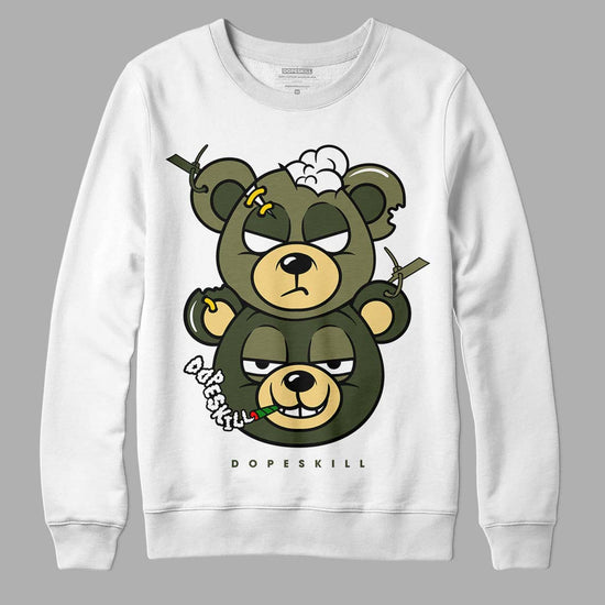 Jordan 4 Retro SE Craft Medium Olive DopeSkill Sweatshirt New Double Bear Graphic Streetwear - White