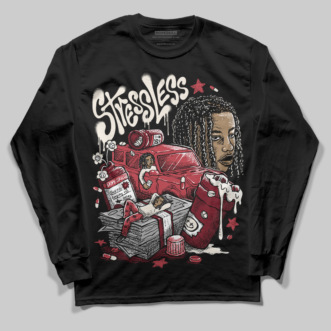 Jordan 4 “Sierra Red" DopeSkill Long Sleeve T-Shirt Stressless Graphic Streetwear - Black