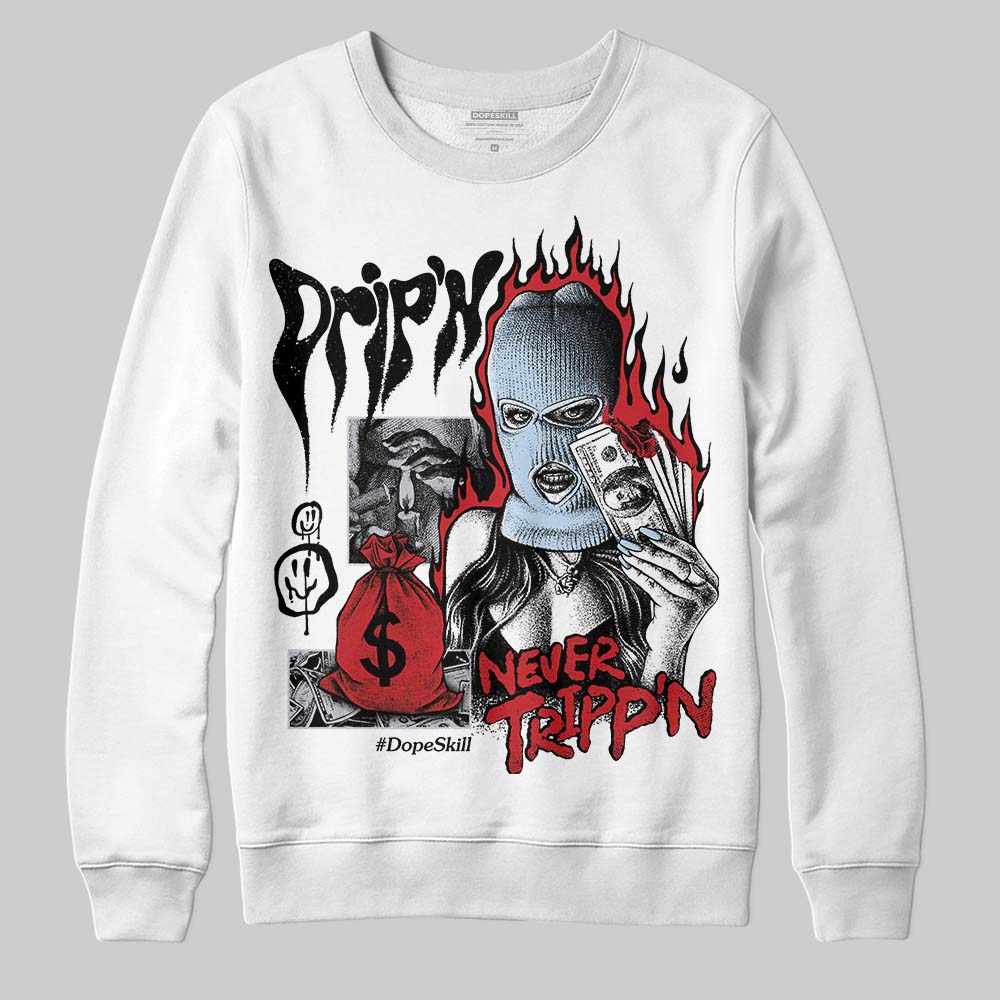 Jordan 5 Retro OG Black Metallic Reimagined DopeSkill Sweatshirt Drip'n Never Tripp'n Graphic Streetwear - White