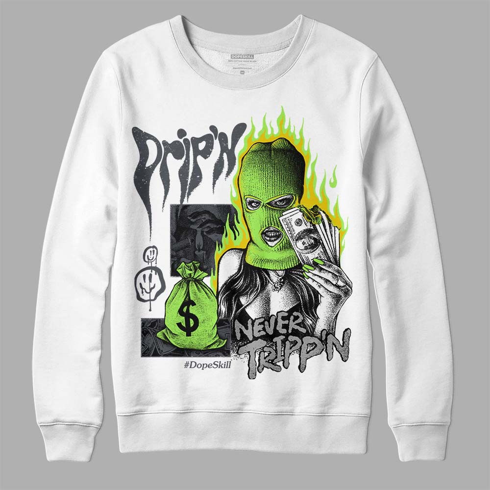 Jordan 5 Green Bean DopeSkill Sweatshirt Drip'n Never Tripp'n Graphic Streetwear - White