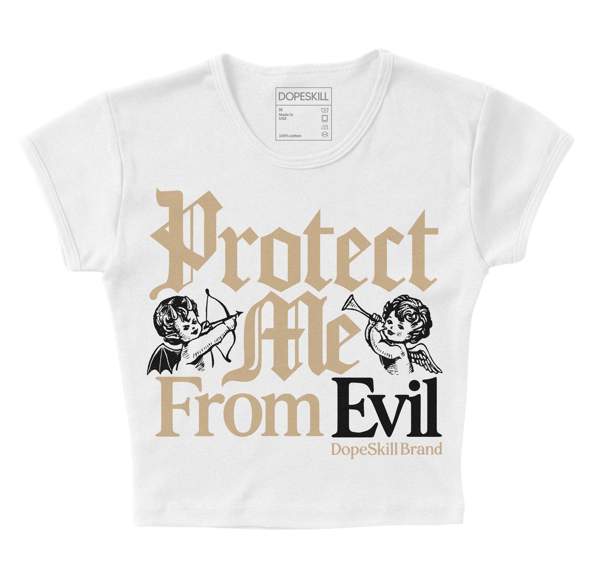 TAN Sneakers DopeSkill Women's Crop Top Protect Me From Evil Graphic Streetwear - White 