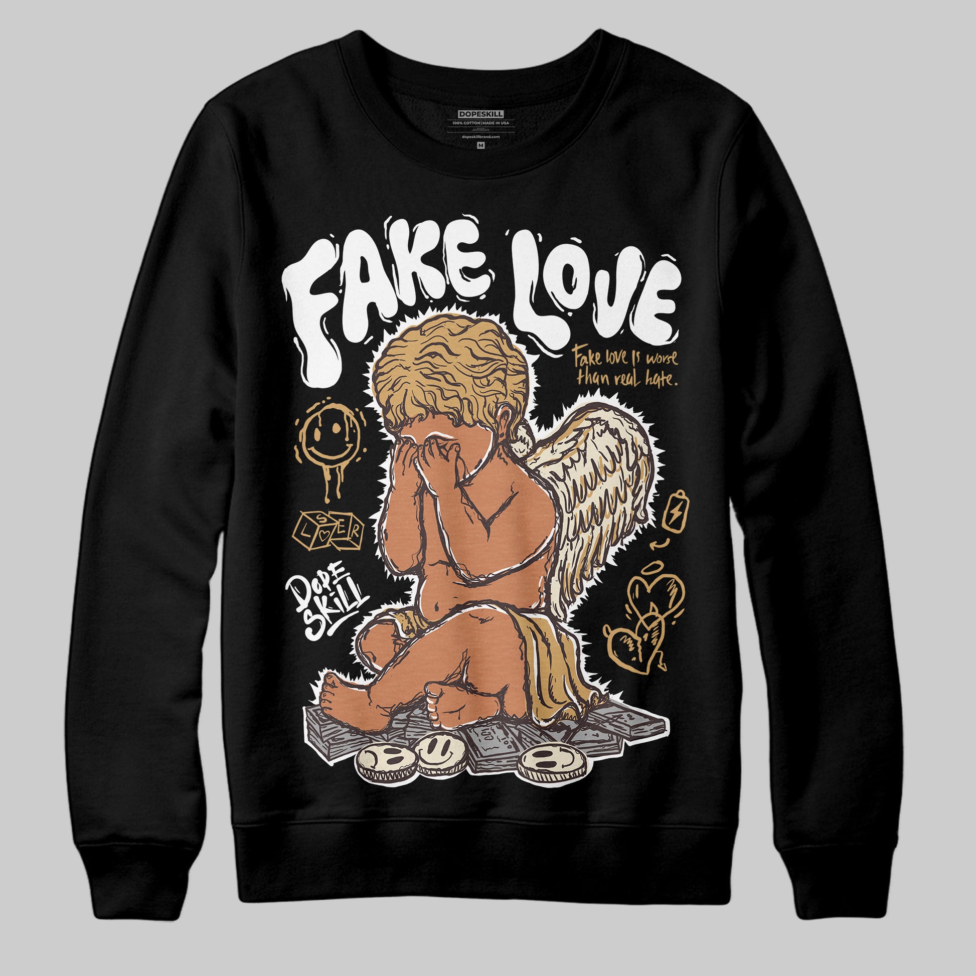 Jordan 5 “Earth/Metallic Gold” DopeSkill Sweatshirt False Love Graphic Streetwear - Black