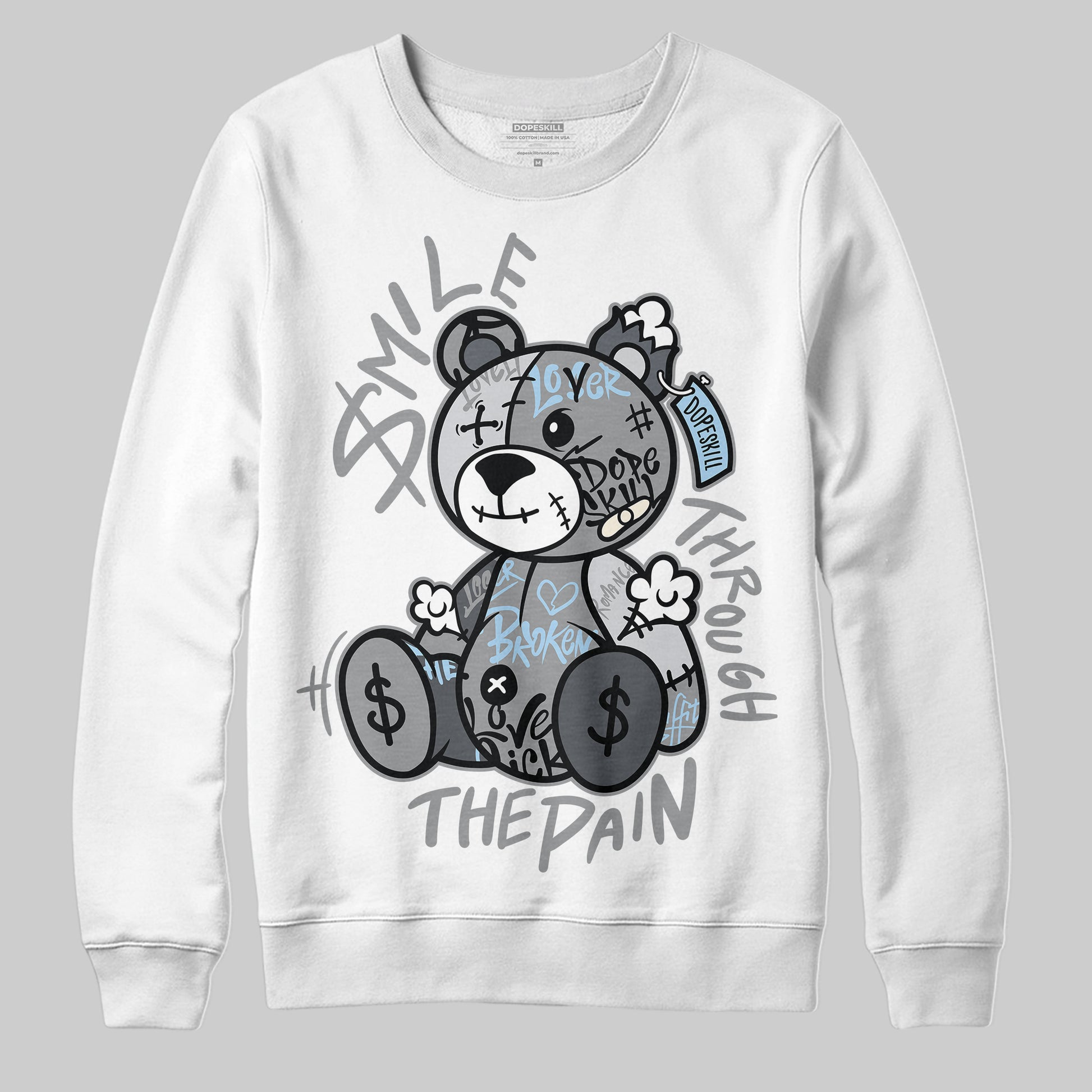 Jordan 5 Retro Wolf Grey (2026) DopeSkill Sweatshirt Smile Through The Pain Graphic Streetwear - White