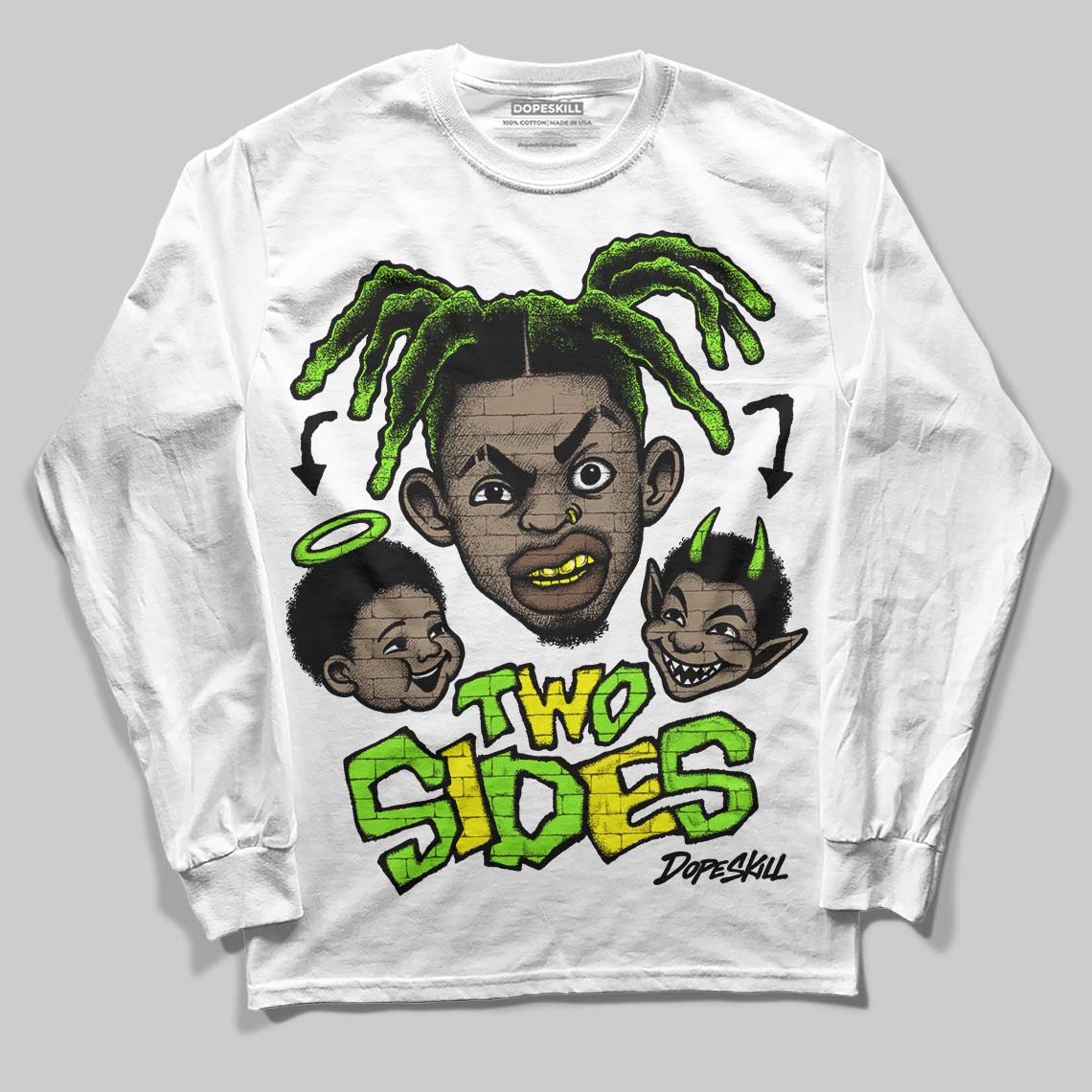 Neon Green Sneakers DopeSkill Long Sleeve T-Shirt Two Sides Graphic Streetwear - White