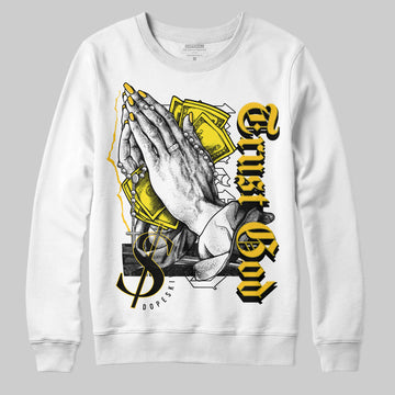 Jordan 4 Retro “Vivid Sulfur” DopeSkill Sweatshirt Trust God Graphic Streetwear - White