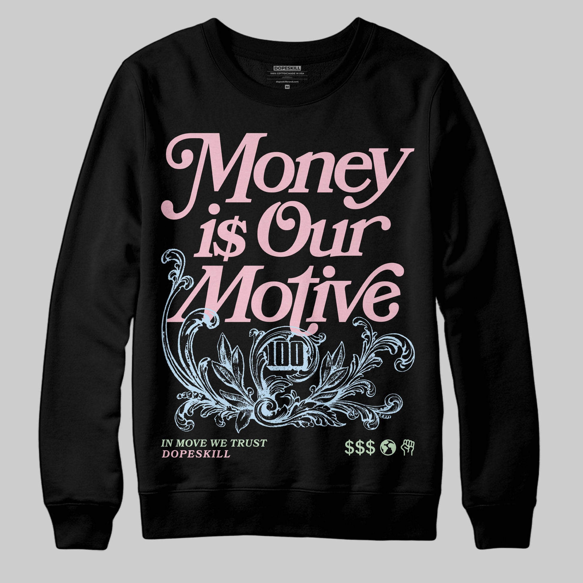 Jordan 4 Retro Valentine's Day (2026) (GS) DopeSkill Sweatshirt Money Is Our Motive Typo Graphic Streetwear - Black