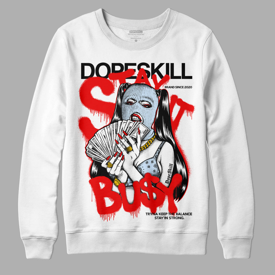 Jordan 11 Retro Cherry DopeSkill Sweatshirt Stay It Busy Graphic Streetwear - White 