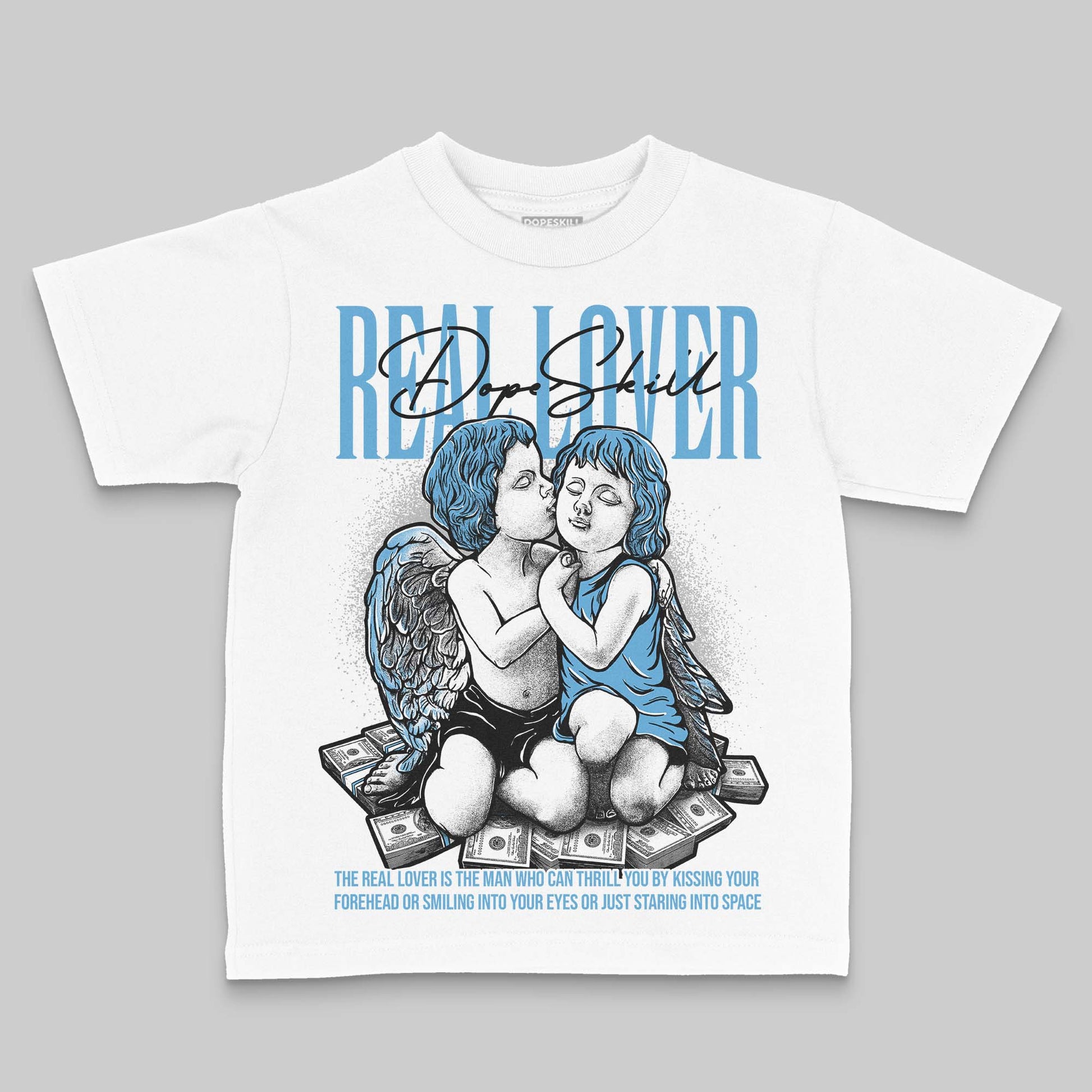 Jordan 14 Retro Black and University Blue DopeSkill Toddler Kids T-shirt Real Lover Graphic Streetwear - White
