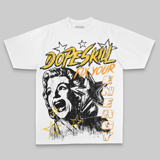 Yellow Oversize Print Fix Your Energy DopeSkill Graphic Premium T-shirt Streetwear - White