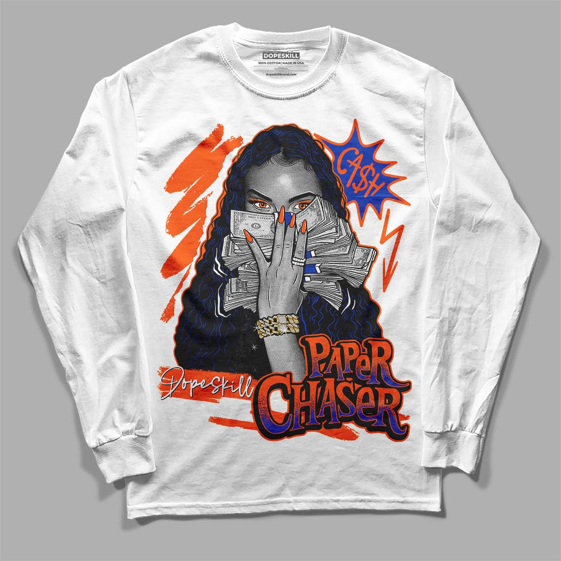 Dunk Low Futura Orange Blaze DopeSkill Long Sleeve T-Shirt NPC Graphic Streetwear - White