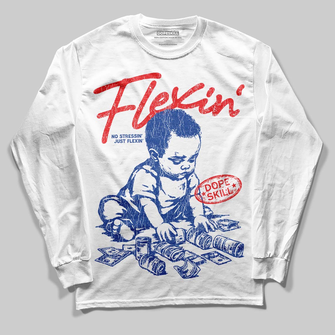 Royal Blue Sneakers DopeSkill Long Sleeve T-Shirt Flexin' Graphic Streetwear - White