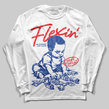 Royal Blue Sneakers DopeSkill Long Sleeve T-Shirt Flexin' Graphic Streetwear - White