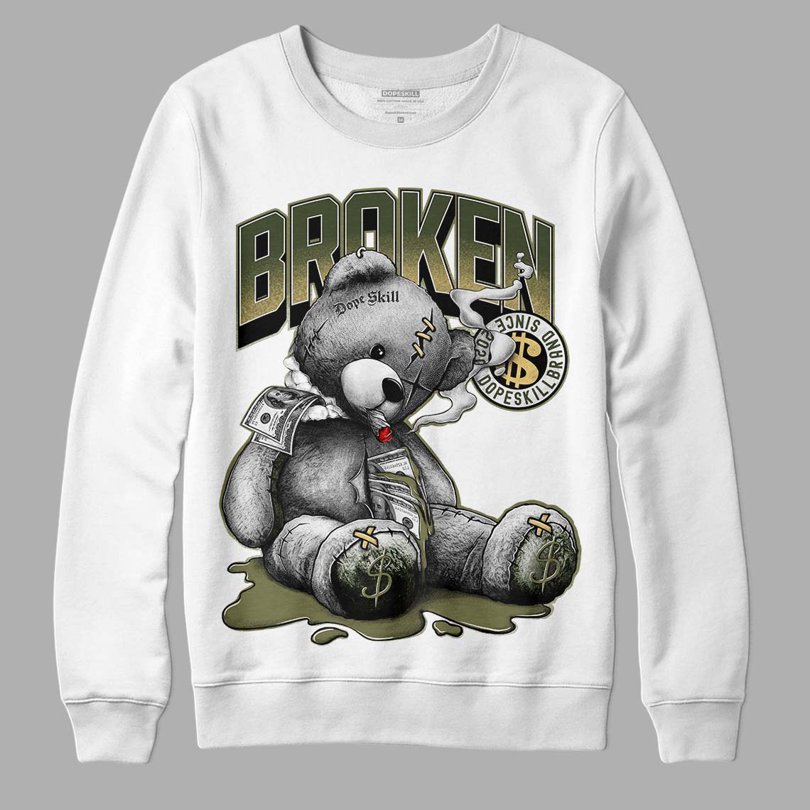 Jordan 4 Retro SE Craft Medium Olive DopeSkill Sweatshirt Sick Bear Graphic Streetwear - White