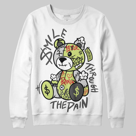 Jordan 4 GS “Light Lemon Twist” DopeSkill Sweatshirt Smile Through The Pain Graphic Streetwear - White
