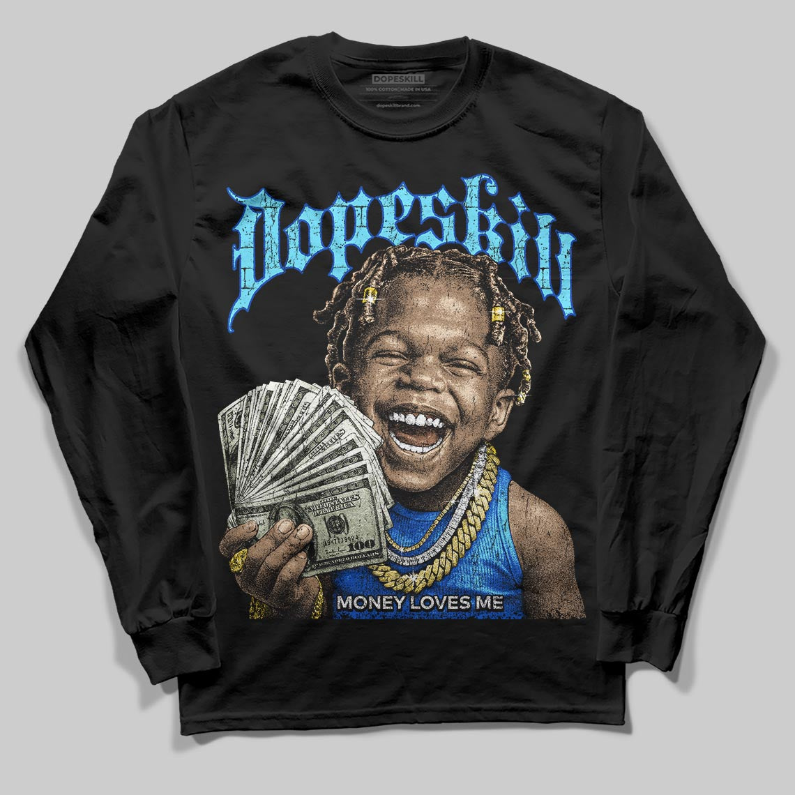 Royal Blue Sneakers DopeSkill Long Sleeve T-Shirt Money Loves Me Graphic Streetwear - black