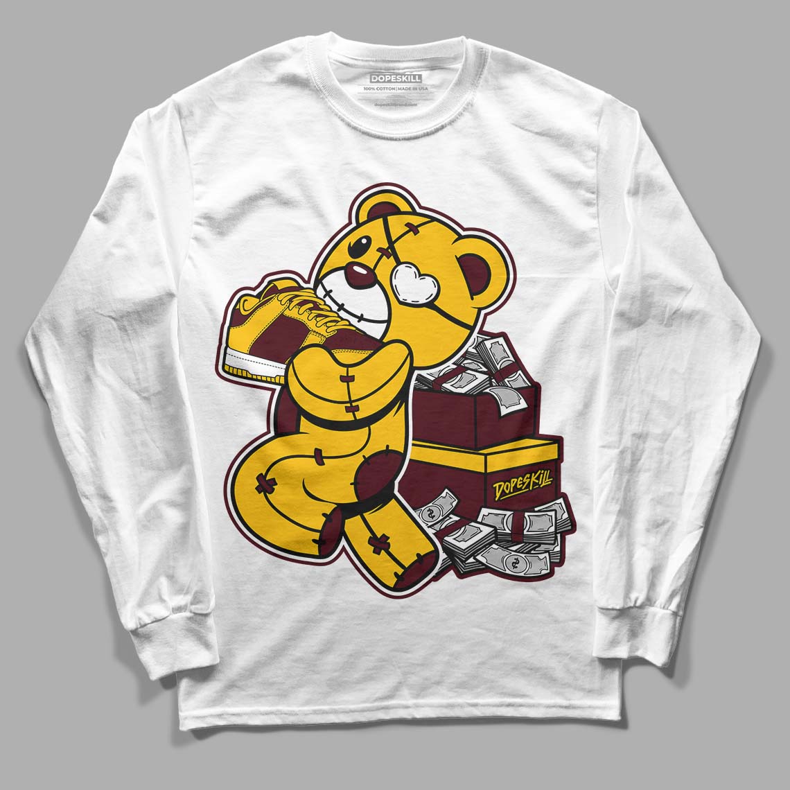 Dunk Yellow Bordeaux DopeSkill Long Sleeve T-Shirt Bear Steals Sneaker Graphic Streetwear - White