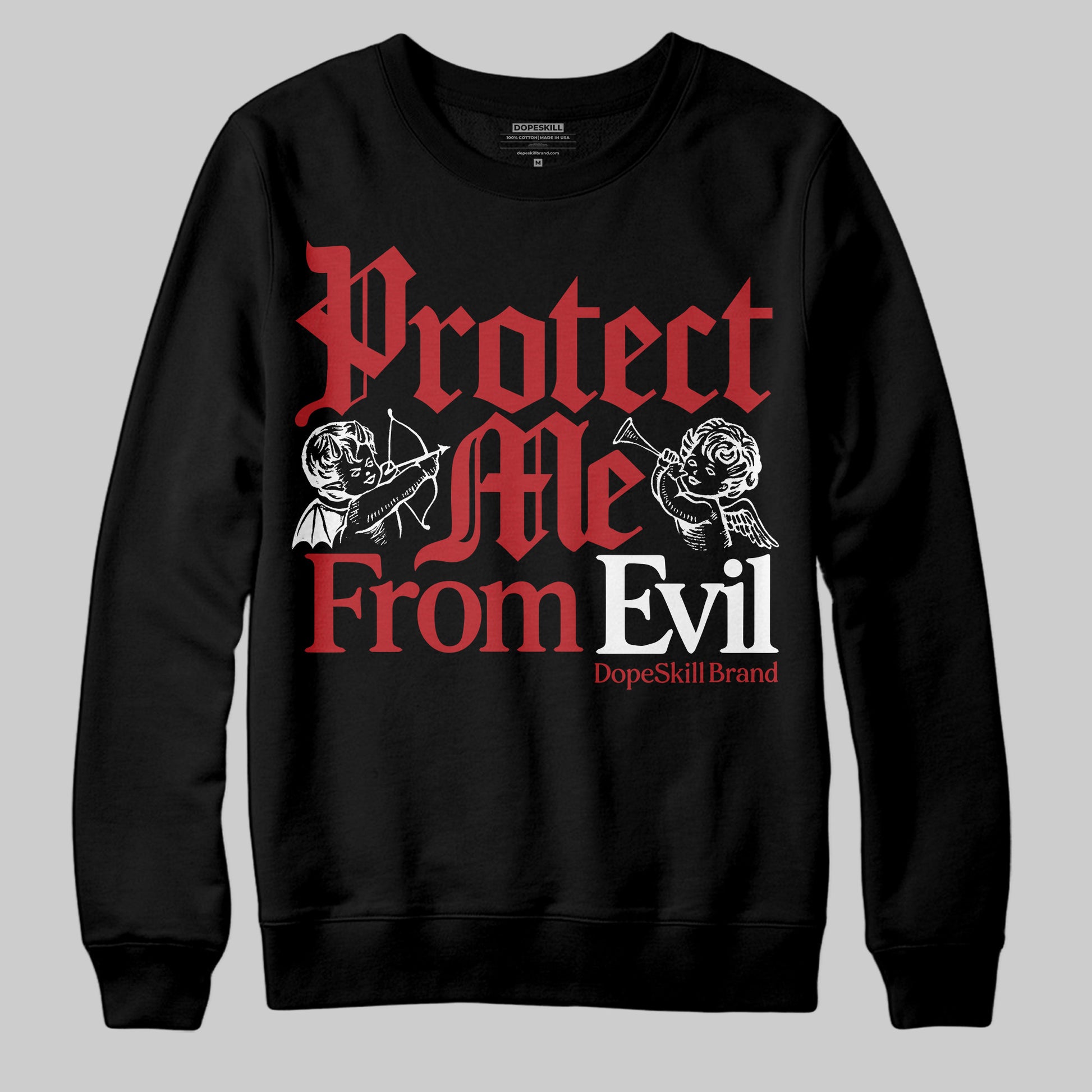 Jordan 12 Retro Flu Game (2025) DopeSkill Sweatshirt Protect Me From Evil Graphic Streetwear - Black