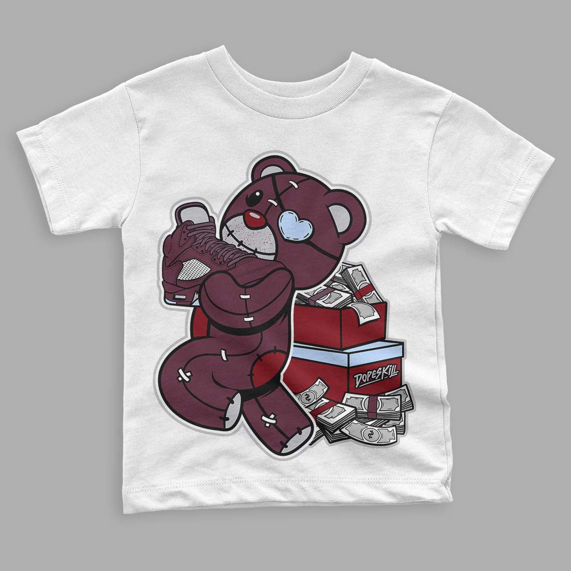 Jordan 5 Retro Burgundy (2023) DopeSkill Toddler Kids T-shirt Bear Steals Sneaker Graphic Streetwear - White 