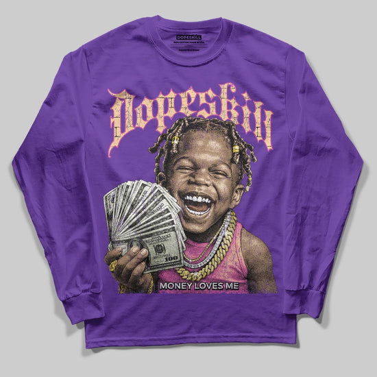 PURPLE Sneakers DopeSkill Long Sleeve T-Shirt Money Loves Me Graphic Streetwear - Purple 