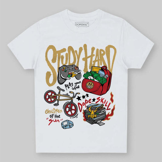 Jordan 4 Retro “Pizza” DopeSkill Toddler Kids T-shirt Study Hard Graphic Streetwear - White