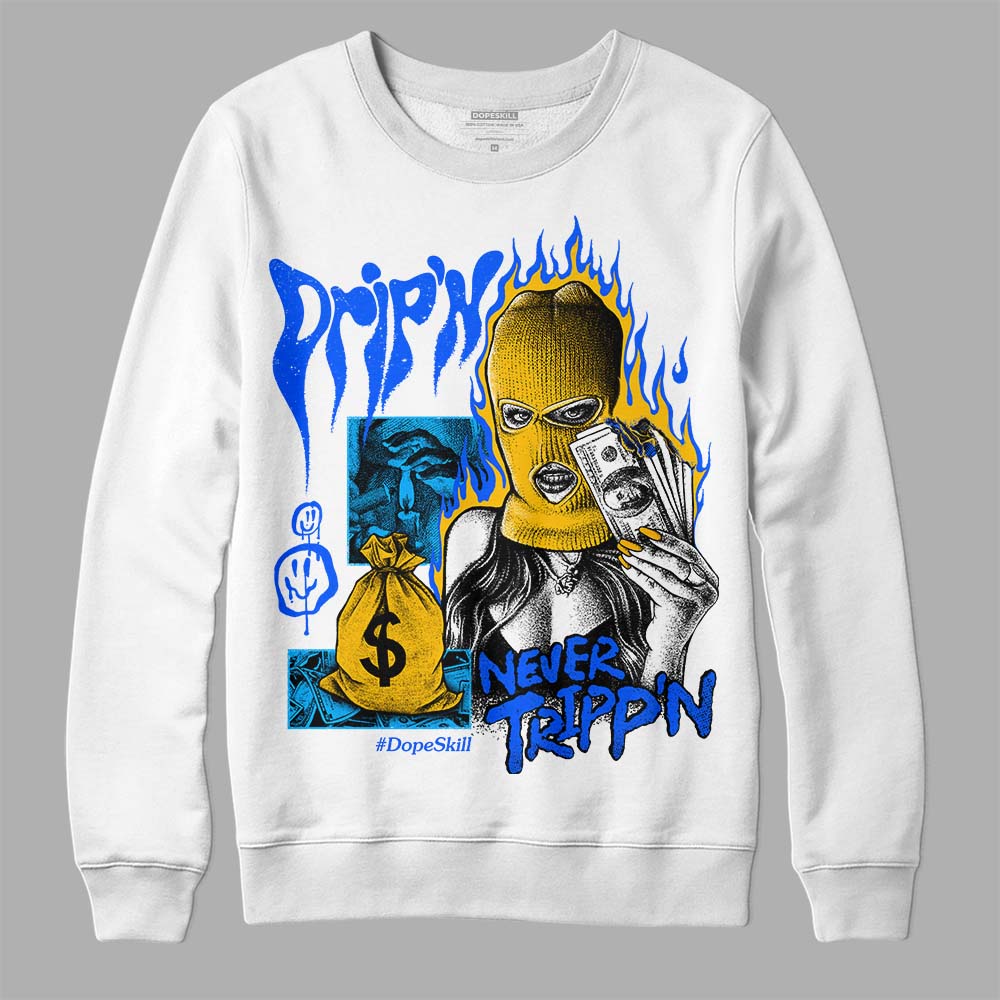 Royal Blue Sneakers DopeSkill Sweatshirt Drip'n Never Tripp'n Graphic Streetwear - White